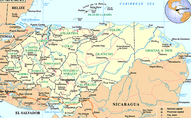 Mapa de rios de Honduras